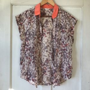 Club Monaco Peach and Purple Silk Floral Top
